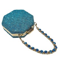Pochette de Soirée de Luxe en Strass Cristal pour Femme, Mini Sac à Main Bleu en Forme de Boîte avec Chaîne, Sac Bandoulière pour Mariage, Fête, Bal de Promo, Dîner