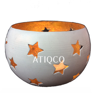 Elegant Grey Wash Hole Jali Iron Votive Holder for Poolside Decorative Item & Other Candle Holders Lanterns & Candle Jars - Product Image 5