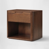 Nouvelle table d'appoint en chêne à 1 tiroir avec étagère ouverte, design français pour salon, coins arrondis.