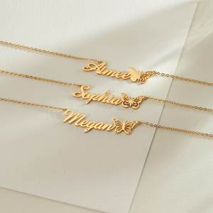 Collar con Colgante de Mariposa con Nombre Personalizado, Acero Inoxidable, Oro, Plata, Oro Rosa, Letra y Nombre Personalizados, Joyería de Moda Ajustable - Product Image 3