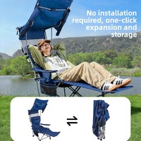 Chaise longue de plafond bleue personnalisée transfrontalière, mobilier d'extérieur pliant avec pare-soleil, chaise inclinable de camping portable avec accoudoirs