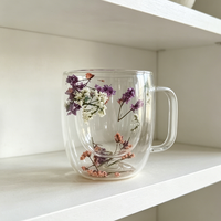 Tasses en verre à double paroi élégantes et résistantes à la chaleur, avec fleurs séchées, pour fêtes, maison et café – Vente chaude