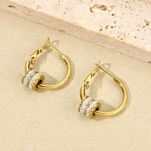 Nuovi Orecchini da <span class=keywords><strong>Donna</strong></span> in Acciaio Inossidabile Placcato Oro 18k con Zircone Rotondo, Gioielli di Lusso con Piercing Permanente, Stile Sorority - Product Image 1