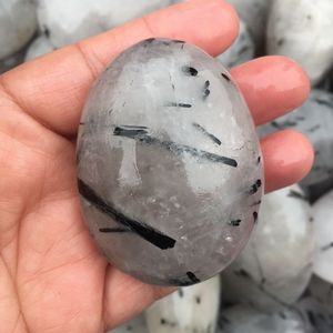 Wholesale Price Hand Carved Natural Black Rutilated Tourmaline <strong>Rocks</strong> Palms <strong>Quartz</strong> Tumbled Stone for Sale - Product Image 6
