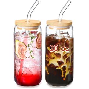 Set da bere da 20 once ghiacciato con coperchi di bambù e cutumbler a forma di birra di paglia estetici accessori per <span class=keywords><strong>Bar</strong></span> da caffè tazze di vetro regalo - Product Image 1