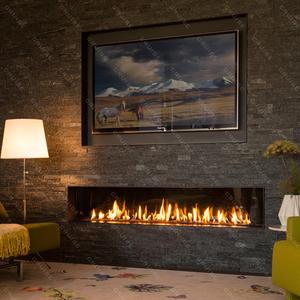 CRUISE <span class=keywords><strong>Cheminée</strong></span> à gaz avec support TV intégré, inserts en verre céramique pour un foyer au design paysager, avec galets, compatible gaz naturel - Product Image 2