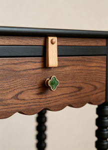 Table de chevet en bois massif de qualité supérieure, style vintage français, deux tons, pieds à tiges, 1 tiroir avec étagère, meuble de chambre à coucher, table de chevet stable - Product Image 2