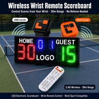 Tabellone Segnapunti Elettronico Wireless per Tennis con Portata di 30m e 2 Controller da Polso per Allenamento e Partite su Campo da Padel, Display LED Digitale