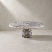 Table basse ronde en marbre rose éléphant naturel avec piétement sculpté bombé, table centrale en pierre pour salon, vente en gros