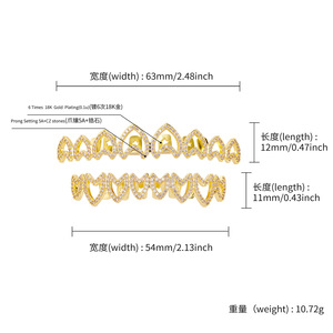 Grillz para dientes con forma de corazón, microincrustaciones de circonita, unisex, para uso diario, diseño geométrico, origen Yiwu, HCG 476 - Product Image 4
