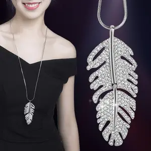 Korean Fashion Necklace Feather Necklace Long Sweater Chain Statement Jewelry leaf necklace for Women collier femme collar Kolye