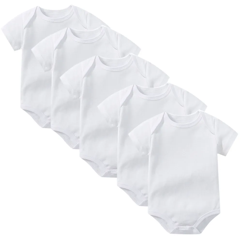 High Quality Wholesale Baby Solid Bodysuits 5 Pack Plain Blank Baby Romper set Unisex Short Sleeve Custom Logo Support