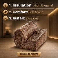 Rouleaux de laine minérale en verre brun - Certifiés Energy Star, résistants au feu et insonorisants pour l'isolation thermique des murs et des toits des bâtiments