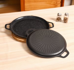 Poêle/Plaque de Cuisson Ronde Antiadhésive Coréenne en Fonte Personnalisée en Gros, pour Barbecue, Friture, Cuisson et <span class=keywords><strong>Camping</strong></span> en Extérieur - Product Image 3