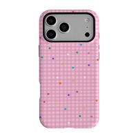 Film magnétique rose 2-en-1 ultra-fin à motif écossais pour coque 16 Plus/17 Pro avec protection des bords surélevés