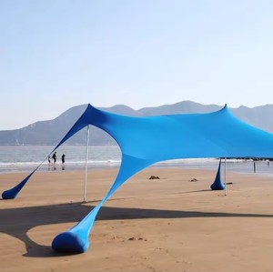 Beach Tent Beach Canopy <strong>With</strong> 4 Aluminum <strong>Poles</strong> 4 <strong>Pole</strong> Anchors 4 Sandbag Anchors Large &amp; Portable Shelter <strong>Tarp</strong> - Product Image 1