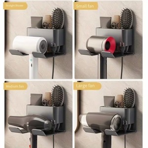 Hair Dryer Holder Wall Mounted Storage Rack With Shelf For Bathroom Hair Tools Organizer Matte Black Rectangle Corner Mount - Product Image 5