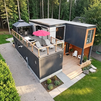 Maison modulaire préfabriquée en conteneur, structure en acier, étanche, avec terrasse en bois, pour usage en villas de glamping et complexes hôteliers, directement de l'usine