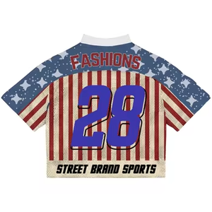 Camiseta de fútbol americano de malla de poliéster liso de manga corta transpirable de talla grande con bordado de diamantes de imitación - Product Image 2