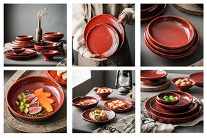 Ensemble de vaisselle colorée rétro au four rouge ensemble d'<span class=keywords><strong>assiettes</strong></span> et de bols en céramique de <span class=keywords><strong>porcelaine</strong></span> plats et <span class=keywords><strong>assiettes</strong></span> pour la décoration de mariage - Product Image 4