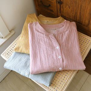 <span class=keywords><strong>Sujin</strong></span> ชุดนอนผ้าฝ้ายแท้สองชั้นสำหรับใส่อยู่บ้านชุดนอนแขนสั้นคอวีทรงหลวมลายสก๊อตน่ารักเรียบง่ายสำหรับผู้หญิงใส่ในฤดูร้อน XL - Product Image 3