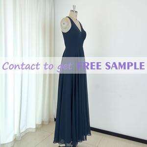 Robes de demoiselle d'honneur TEENYEE modernes et tendance en mousseline de soie avec fente latérale devant, col en V, bleu marine foncé, <span class=keywords><strong>robe</strong></span> de soirée élégante - Product Image 2