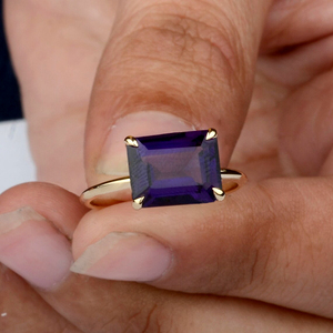 แหวนเพชรเม็ดเดี่ยวสีเหลืองทอง14K 5.00 CT พลอยอเมทิสต์สีม่วงทำด้วยมือเครื่องประดับเพชรแท้หินหลัก - Product Image 2