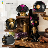 Statue en résine de chat noir gothique demi-squelette U-Wonderful, écologique, pour décoration d'Halloween, animal effrayant, vente en gros