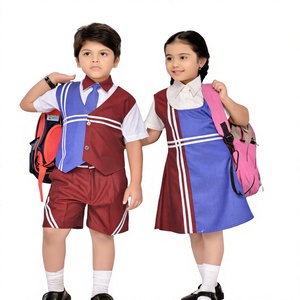 Children's Primary School Uniform Set Black Polo With Red <b>Checkered</b> Collar And Shorts <b>Skirt</b> Cotton Material For Boys And Girls - Product Image 2