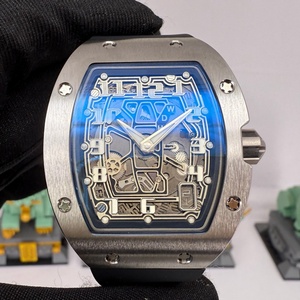 RM67-01 Style Tonneau Extra Flat Titanium Skeleton <b>Automatic</b> Watch Blue Sapphire Dial 7.8mm Ultra Thin Rubber Strap - Product Image 1