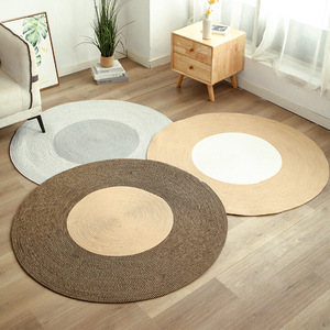 Tapis rond en lin lavable pour salon, usage commercial, gris-blanc, calicot brun - Product Image 1