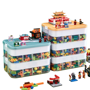 Vente en gros : Organiseur de rangement pour jouets empilable à 2 niveaux pour blocs de construction, briques, poupées et artisanat, avec couvercle intégré et 3 niveaux réglables - Product Image 4