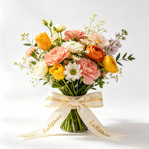 Florist Wedding Use Pastel Macaron Gold Foil Printed Grosgrain <b>Ribbon</b> Polyester Bouquet Gift Wrapping <b>Ribbon</b> - Product Image 5