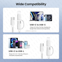 Kabel USB-C ke C dan L 2 in 1 Pengisian Cepat Bahan Nilon Kepang PD 60W untuk Transfer Data Android Samsung Grosir