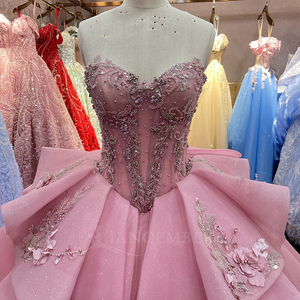 Robe de bal princesse sans bretelles avec volants, couleur bonbon, dentelle florale à sequins, fleurs 3D roses, pour Quinceañera et soirée - Modèle Dy1502 - Product Image 6