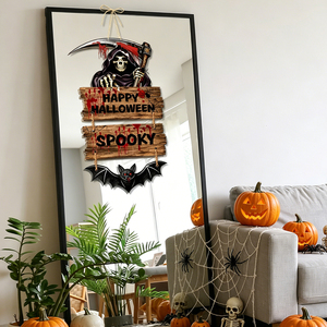 Pancarta temática de Halloween con diseño de guadaña del Grim Reaper y patrón de murciélagos, guirnalda decorativa para crear una atmósfera espeluznante en el hogar - Product Image 4