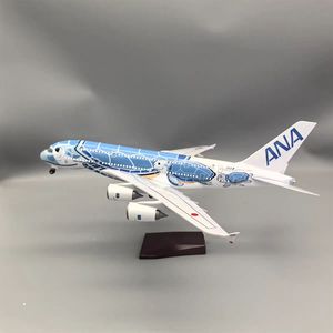1/160 échelle 46cm ANA Airbus A380 bleu tortue livrée modèle d'avion en résine moulé sous pression avec LED et roues - Product Image 2