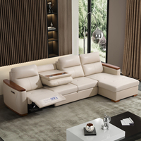 Canapé-lit sectionnel moderne de luxe en cuir véritable avec chaise longue inclinable électrique et lit escamotable pour salon