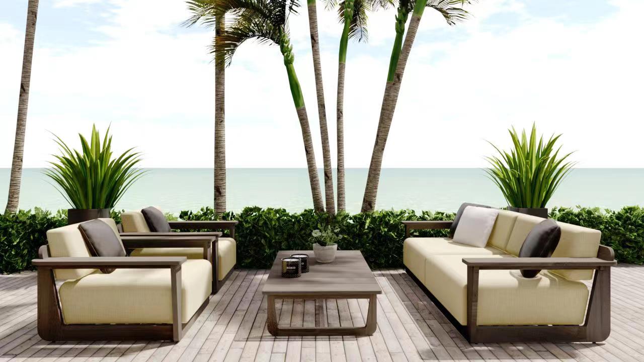New arrival modern luxury outdoor sectional furniture teak wood garden sets sofa