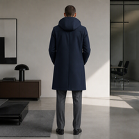 Manteau long élégant pour homme, coupe ajustée, aspect laine, col à revers cranté, boutons en corne, respirant, service OEM/ODM de qualité supérieure