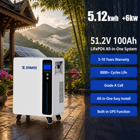Système d'énergie domestique hybride intégré au réseau ODM 5kW 5.12kWh 51.2V 100Ah LiFePO4, solution clé en main, solution tout-en-un, logo personnalisé OEM
