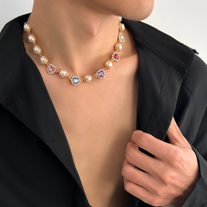 Y2K Incrustation Coloré Acrylique Gemme Pêche Coeur Imité Perle Colliers Charmes Rue Accessoires dans Le Cou De Mode Bijoux Cadeaux - Product Image 2