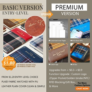 Student Daily Use Free Sample A5 Plaid Fabric Premium Leather Hardcover Custom Logo Durable Cover Light Weight Writing Notebook - Product Image 6
