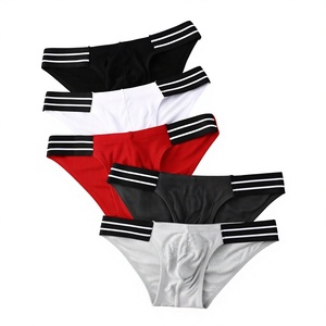 Calzoncillos bóxer de una pieza para hombre, de algodón tejido, de corte bajo, transpirables, informales, en colores sólidos, con cintura a rayas en blanco, negro, rojo y gris. - Product Image 2