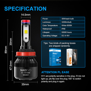 NAOEVO H4 Led para Automóvil, Luces Led para Autos, Sistemas de Iluminación, Faro Delantero Led para Auto K1 80W 6500K, Luz Led para Auto - Product Image 2