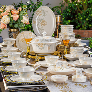 Bộ đồ ăn sứ cao cấp Tangshan Bone China <span class=keywords><strong>2025</strong></span>, độ nhạy cao, dùng trong gia đình, quà tặng, gồm bát đĩa, đũa, bán buôn - Product Image 1