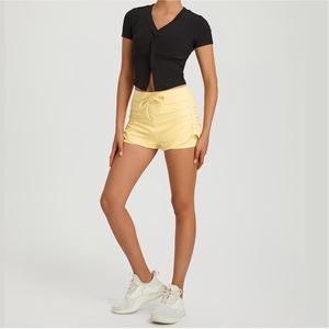 Women Quick Dry 2 In 1 Athletic <b>Shorts</b> Side <b>Ruched</b> Drawstring Waist Built-in Liner Fitness Jogging Gym Yoga <b>Shorts</b> Wholesale - Product Image 4
