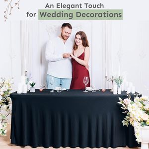 6FT White Custom Woven Spandex Banquet <b>Table</b> Cover Skirt Stretch OEKO-TEX Certified Durable Seamless Reusable Wedding Events - Product Image 4