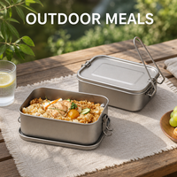 Boîte à lunch en titane avec couvercle à boucle sécurisée, récipient de stockage alimentaire empilable pour le bureau, le camping, les voyages, les pique-niques, la préparation des repas