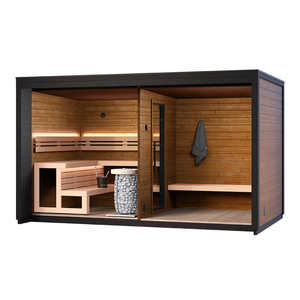 Nueva sauna cuadrada para exteriores, para 5 personas, de madera maciza de abeto canadiense, con vestuario, estufa Harvia natural, estilo tradicional. - Product Image 2
